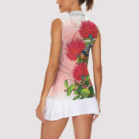 New Zealand Fantail Women Sleeveless Polo Shirt Maori Koru With Pohutukawa Flowers LT05 - Polynesian Pride