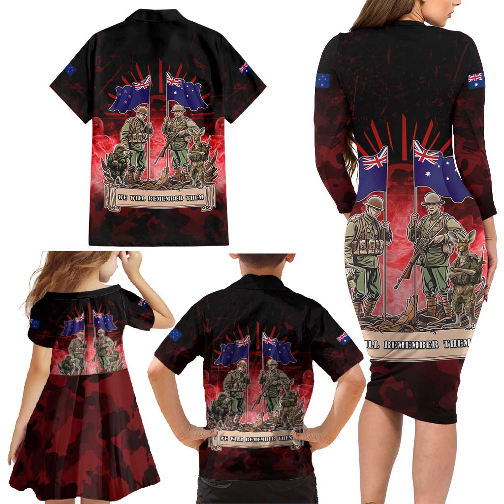 Australia And New Zealand ANZAC Day Family Matching Long Sleeve Bodycon Dress and Hawaiian Shirt Soldiers Lest We Forget LT05 - Polynesian Pride