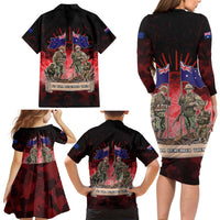 Australia And New Zealand ANZAC Day Family Matching Long Sleeve Bodycon Dress and Hawaiian Shirt Soldiers Lest We Forget LT05 - Polynesian Pride