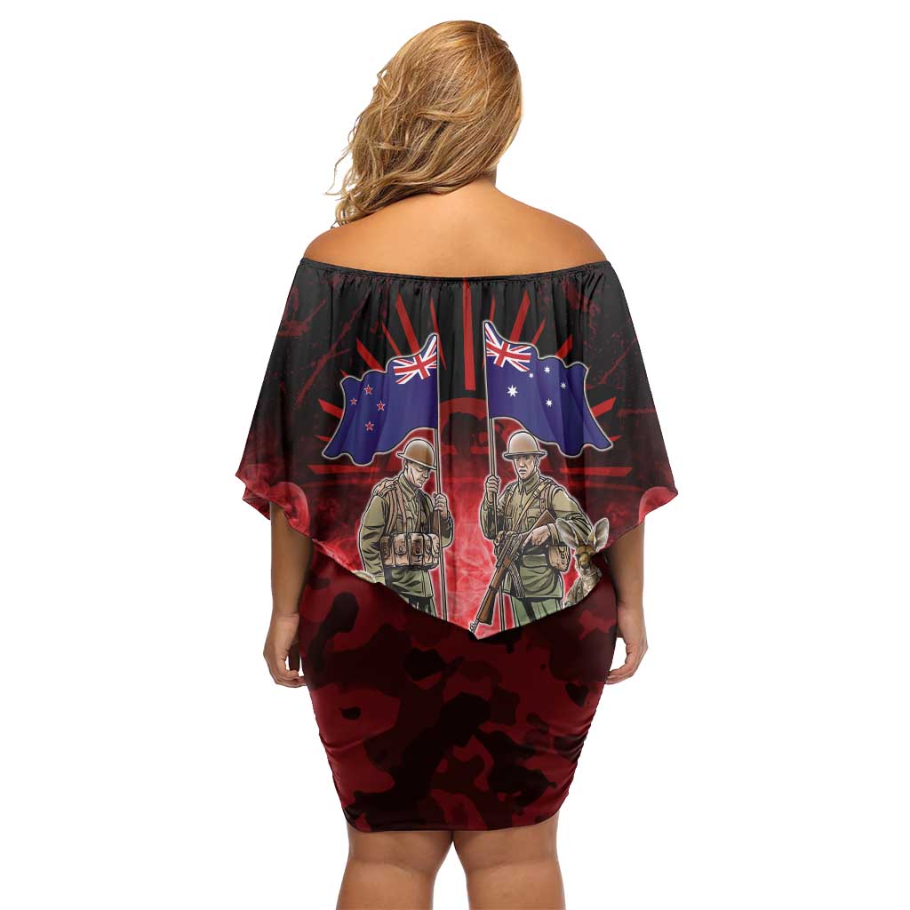 Australia And New Zealand ANZAC Day Family Matching Off Shoulder Short Dress and Hawaiian Shirt Soldiers Lest We Forget LT05 - Polynesian Pride