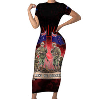 Australia And New Zealand ANZAC Day Family Matching Short Sleeve Bodycon Dress and Hawaiian Shirt Soldiers Lest We Forget LT05 Mom's Dress Red - Polynesian Pride