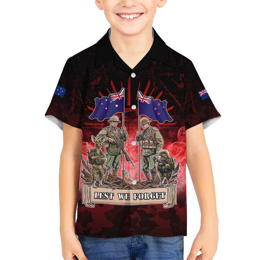 Australia And New Zealand ANZAC Day Kid Hawaiian Shirt Soldiers Lest We Forget