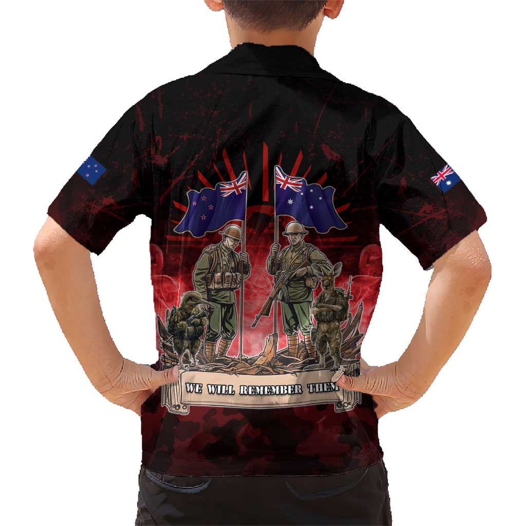 Australia And New Zealand ANZAC Day Kid Hawaiian Shirt Soldiers Lest We Forget