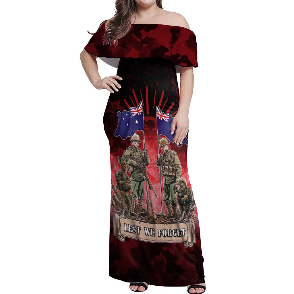 Australia And New Zealand ANZAC Day Off Shoulder Maxi Dress Soldiers Lest We Forget