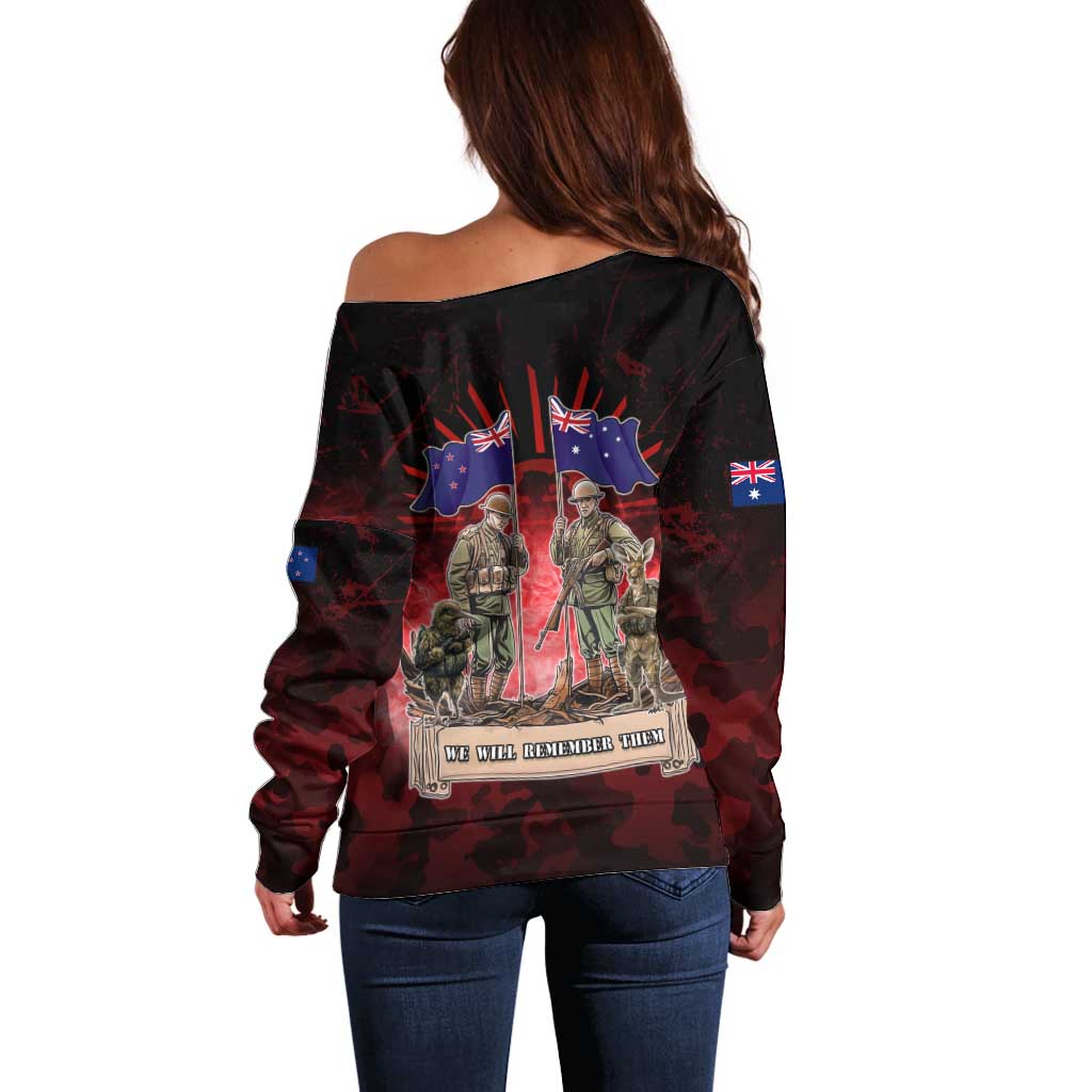 Australia And New Zealand ANZAC Day Off Shoulder Sweater Soldiers Lest We Forget