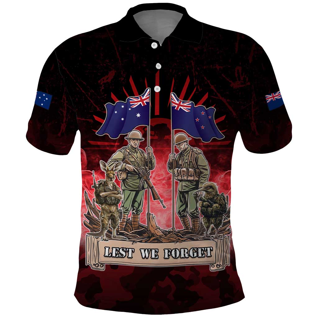 Australia and New Zealand ANZAC Day Polo Shirt - Soldiers Lest We Forget LT05 Red - Polynesian Pride