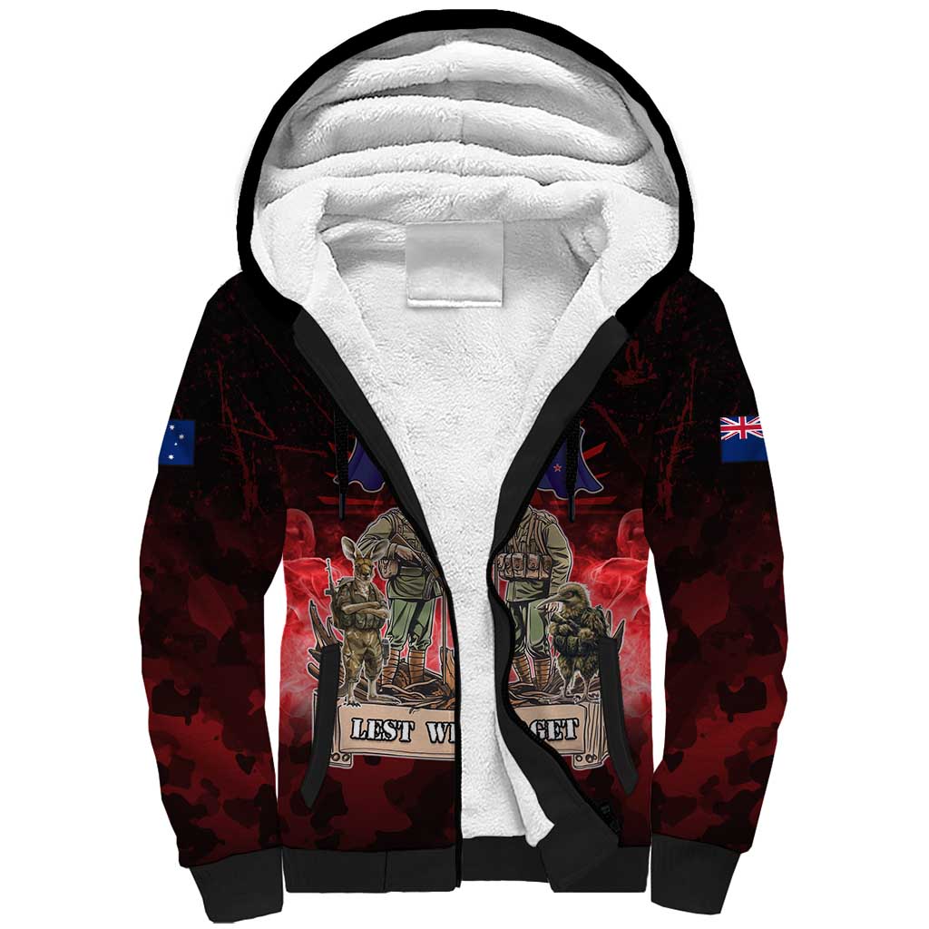 Australia And New Zealand ANZAC Day Sherpa Hoodie Soldiers Lest We Forget