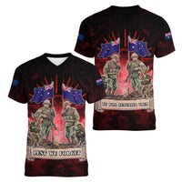 Australia And New Zealand ANZAC Day Women V-Neck T-Shirt Soldiers Lest We Forget