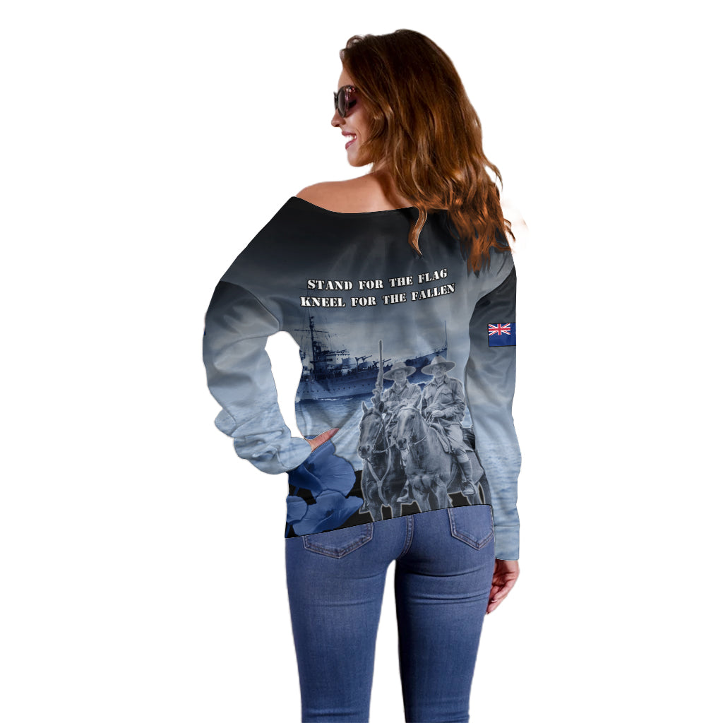 New Zealand ANZAC Day Off Shoulder Sweater HMNZS Achilles We Will Remember Them LT05 - Polynesian Pride