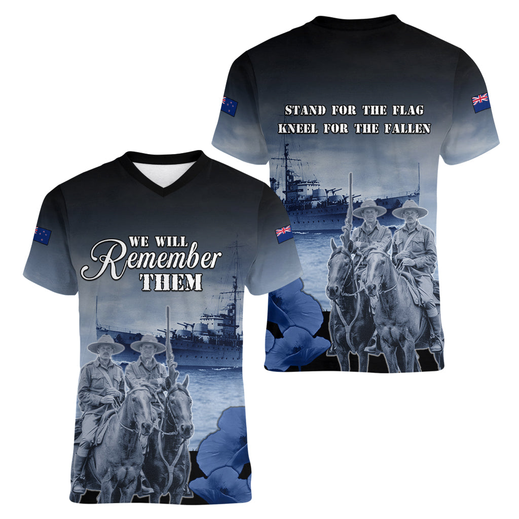 New Zealand ANZAC Day Women V Neck T Shirt HMNZS Achilles We Will Remember Them LT05 - Polynesian Pride