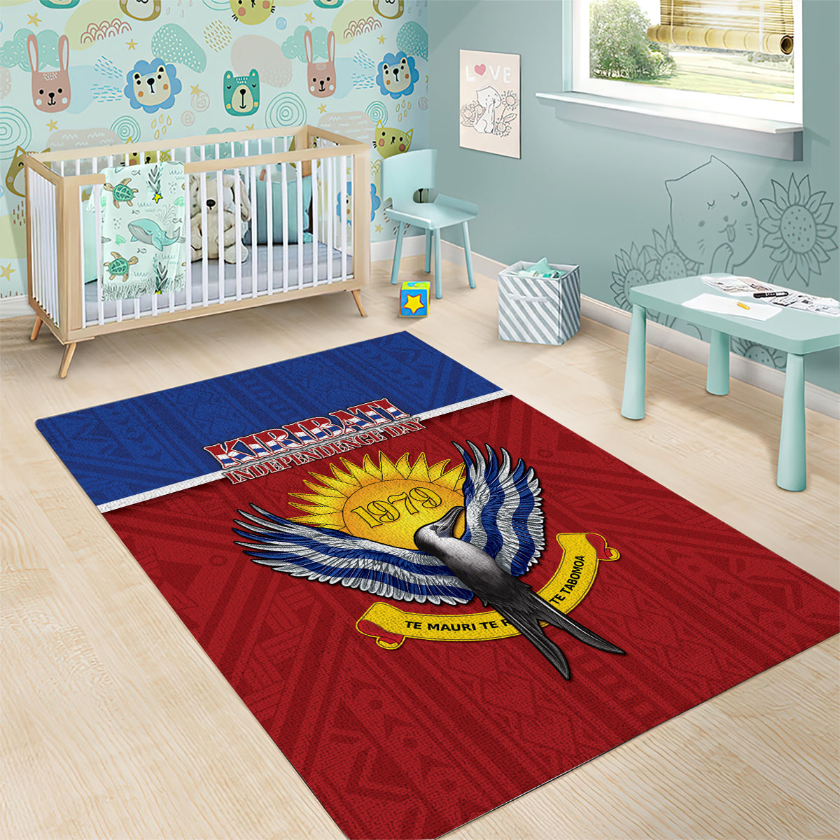 Kiribati 45th Independence Day Area Rug Lesser Frigatebird Tribal Pattern