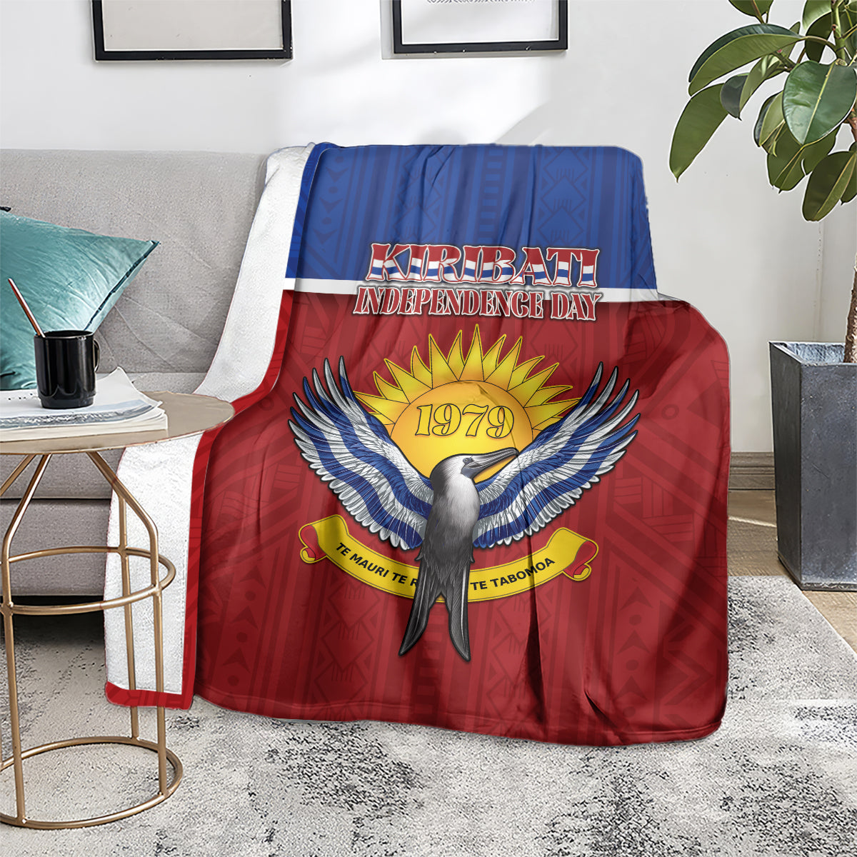 Kiribati 45th Independence Day Blanket Lesser Frigatebird Tribal Pattern