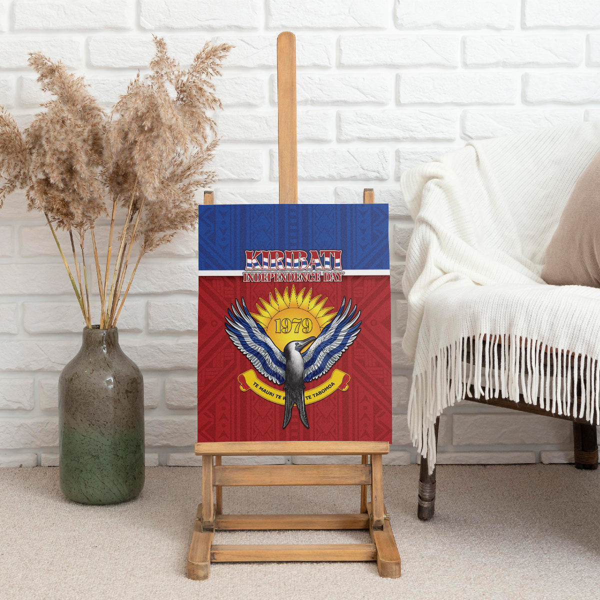 Kiribati 45th Independence Day Canvas Wall Art Lesser Frigatebird Tribal Pattern
