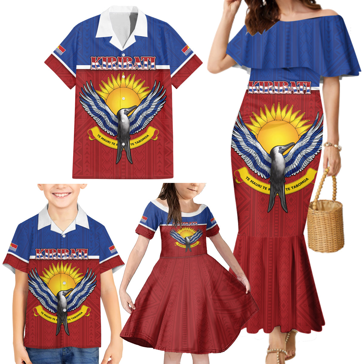 Kiribati 45th Independence Day Family Matching Mermaid Dress and Hawaiian Shirt Lesser Frigatebird Tribal Pattern LT05 - Polynesian Pride