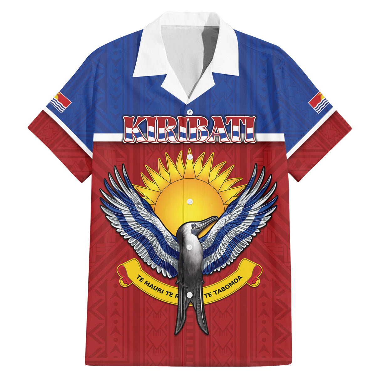 Kiribati 45th Independence Day Family Matching Mermaid Dress and Hawaiian Shirt Lesser Frigatebird Tribal Pattern LT05 Dad's Shirt - Short Sleeve Red - Polynesian Pride