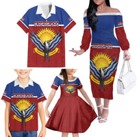 Kiribati 45th Independence Day Family Matching Off The Shoulder Long Sleeve Dress and Hawaiian Shirt Lesser Frigatebird Tribal Pattern LT05 - Polynesian Pride