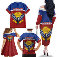 Kiribati 45th Independence Day Family Matching Off The Shoulder Long Sleeve Dress and Hawaiian Shirt Lesser Frigatebird Tribal Pattern LT05 - Polynesian Pride