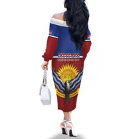 Kiribati 45th Independence Day Family Matching Off The Shoulder Long Sleeve Dress and Hawaiian Shirt Lesser Frigatebird Tribal Pattern LT05 - Polynesian Pride