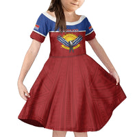 Kiribati 45th Independence Day Family Matching Off Shoulder Short Dress and Hawaiian Shirt Lesser Frigatebird Tribal Pattern LT05 Daughter's Dress Red - Polynesian Pride