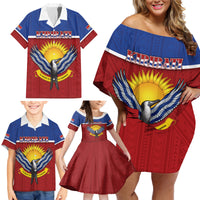 Kiribati 45th Independence Day Family Matching Off Shoulder Short Dress and Hawaiian Shirt Lesser Frigatebird Tribal Pattern LT05 - Polynesian Pride