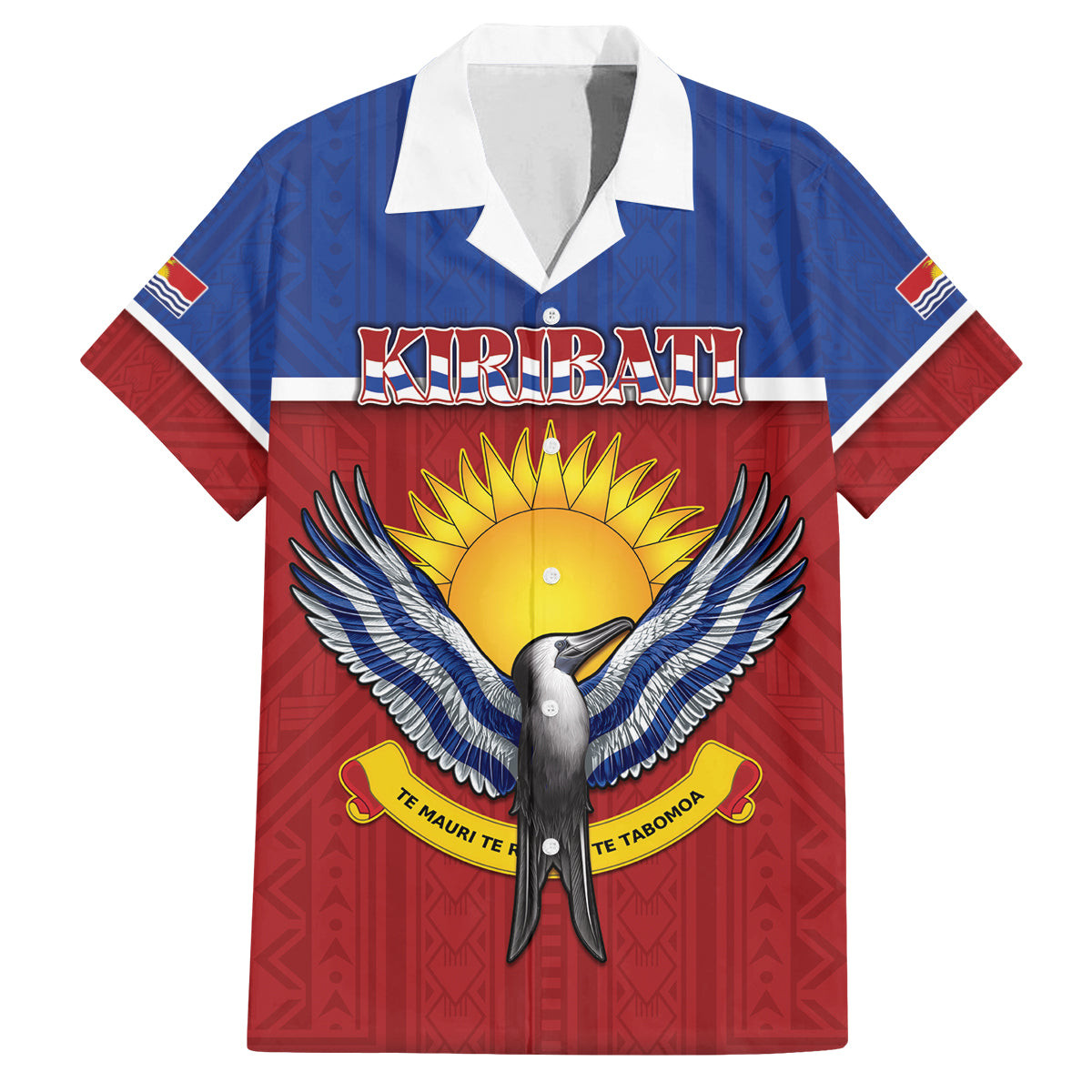 Kiribati 45th Independence Day Family Matching Off Shoulder Short Dress and Hawaiian Shirt Lesser Frigatebird Tribal Pattern LT05 Dad's Shirt - Short Sleeve Red - Polynesian Pride