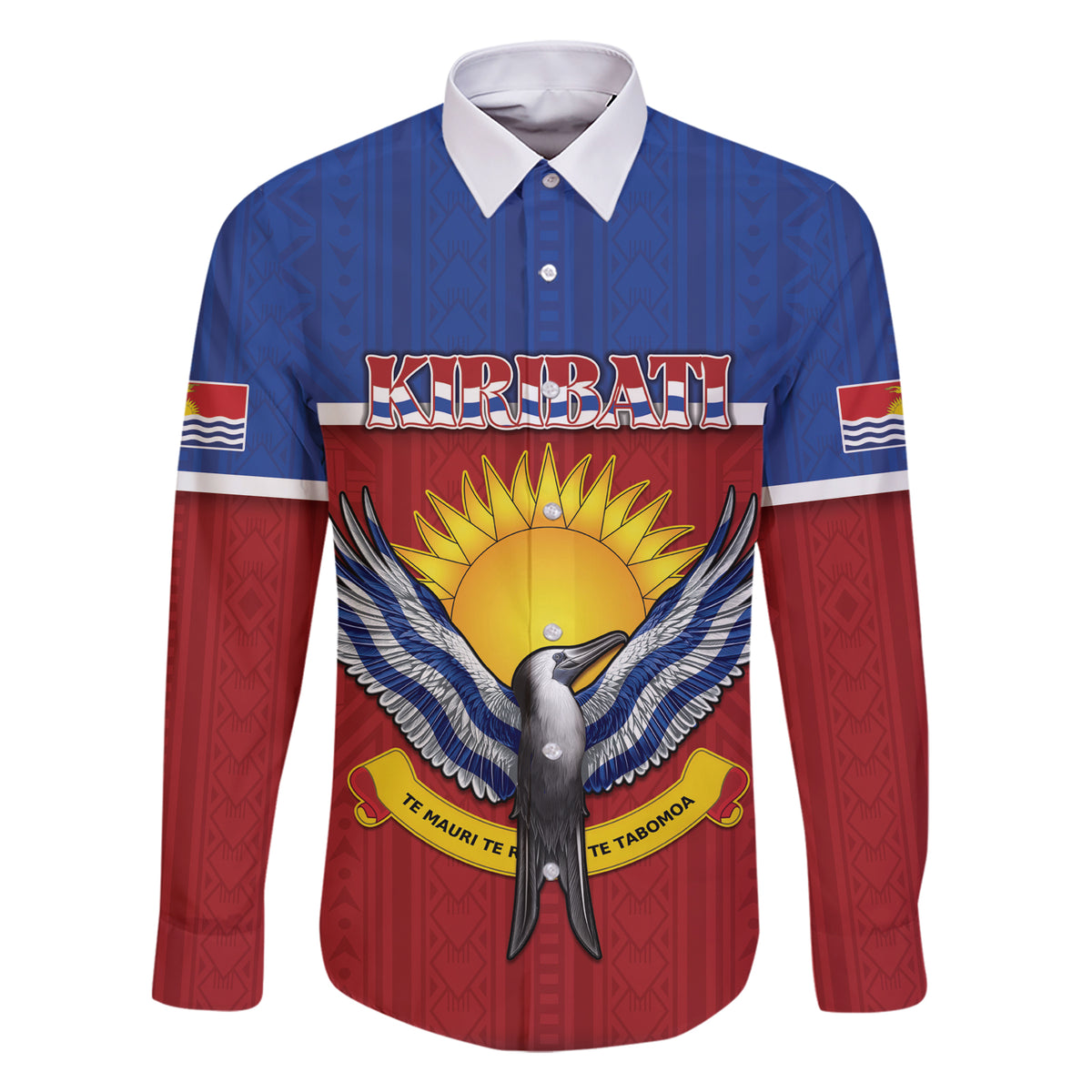 Kiribati 45th Independence Day Family Matching Short Sleeve Bodycon Dress and Hawaiian Shirt Lesser Frigatebird Tribal Pattern LT05 Dad's Shirt - Long Sleeve Red - Polynesian Pride