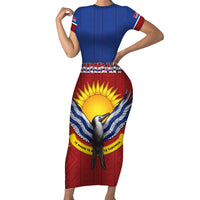 Kiribati 45th Independence Day Family Matching Short Sleeve Bodycon Dress and Hawaiian Shirt Lesser Frigatebird Tribal Pattern LT05 Mom's Dress Red - Polynesian Pride