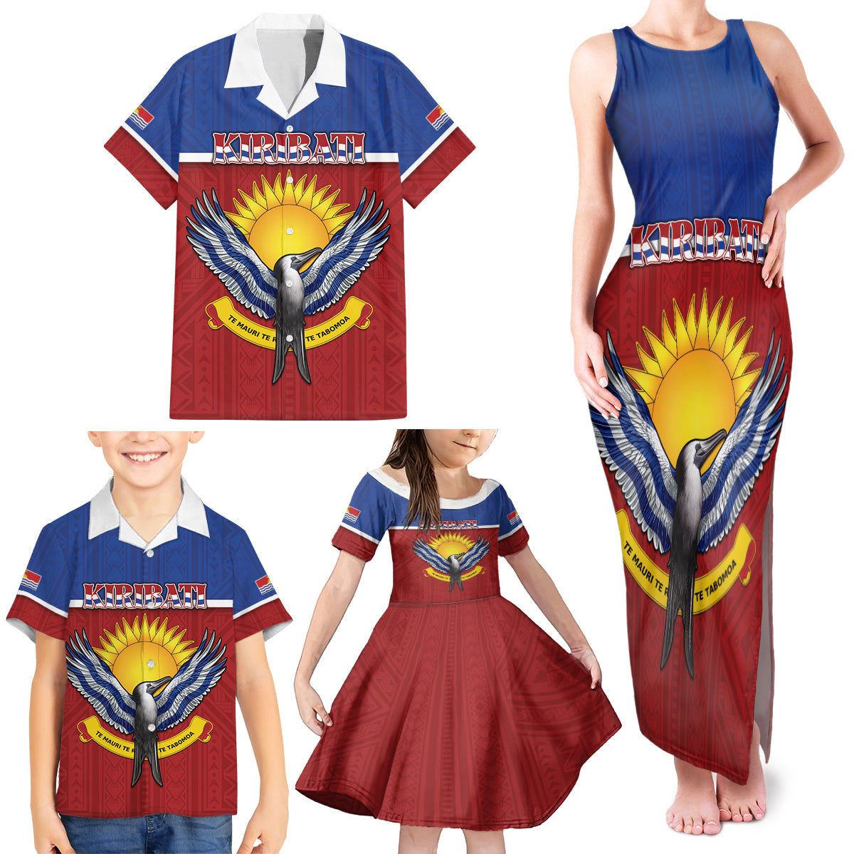 Kiribati 45th Independence Day Family Matching Tank Maxi Dress and Hawaiian Shirt Lesser Frigatebird Tribal Pattern LT05 - Polynesian Pride