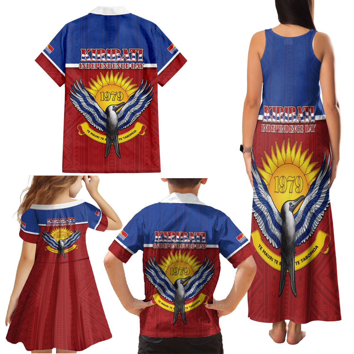 Kiribati 45th Independence Day Family Matching Tank Maxi Dress and Hawaiian Shirt Lesser Frigatebird Tribal Pattern LT05 - Polynesian Pride