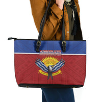 Kiribati 45th Independence Day Leather Tote Bag Lesser Frigatebird Tribal Pattern