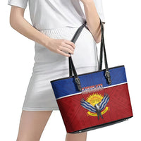 Kiribati 45th Independence Day Leather Tote Bag Lesser Frigatebird Tribal Pattern