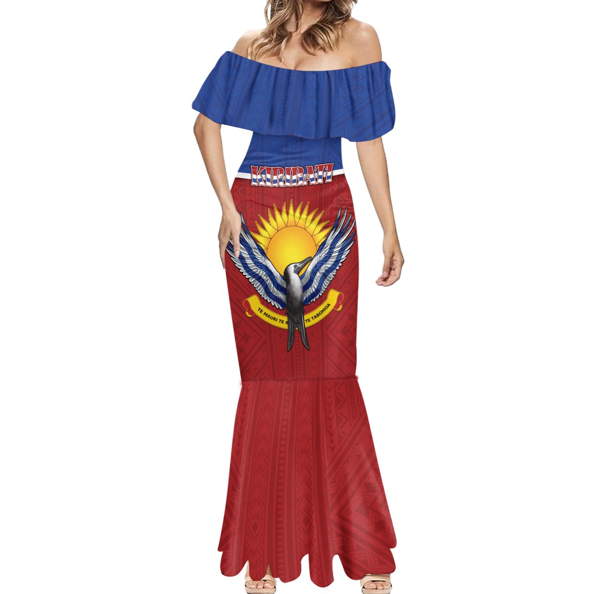 Kiribati 45th Independence Day Mermaid Dress Lesser Frigatebird Tribal Pattern