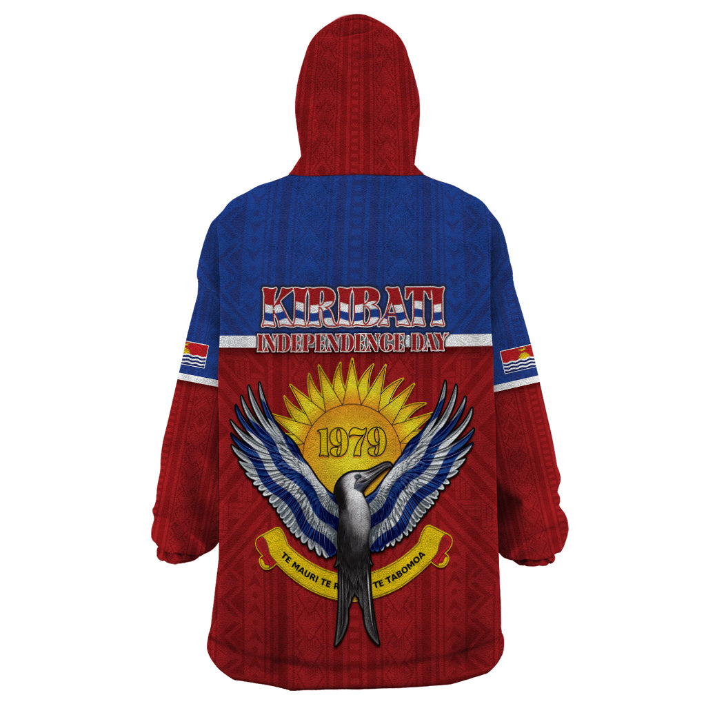 Kiribati 45th Independence Day Wearable Blanket Hoodie Lesser Frigatebird Tribal Pattern