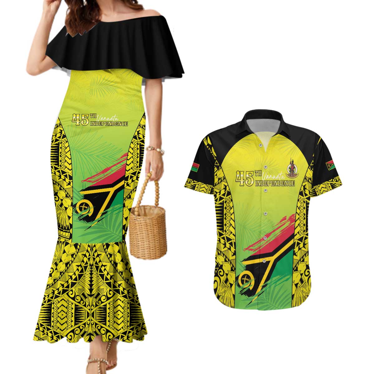 Vanuatu 45th Independence Couples Matching Mermaid Dress and Hawaiian Shirt Special Style - Polynesian Pride