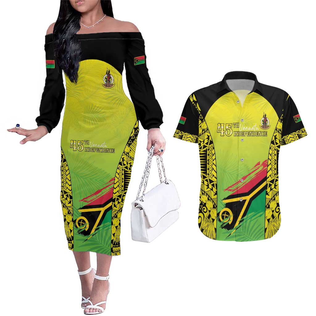 Vanuatu 45th Independence Couples Matching Off The Shoulder Long Sleeve Dress and Hawaiian Shirt Special Style - Polynesian Pride
