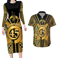 Vanuatu 45th Anniversary Of Independence Couples Matching Long Sleeve Bodycon Dress and Hawaiian Shirt Gold Style LT05 Gold - Polynesian Pride