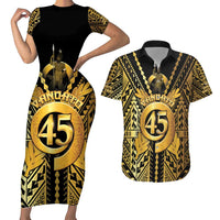 Vanuatu 45th Anniversary Of Independence Couples Matching Short Sleeve Bodycon Dress and Hawaiian Shirt Gold Style LT05 Gold - Polynesian Pride