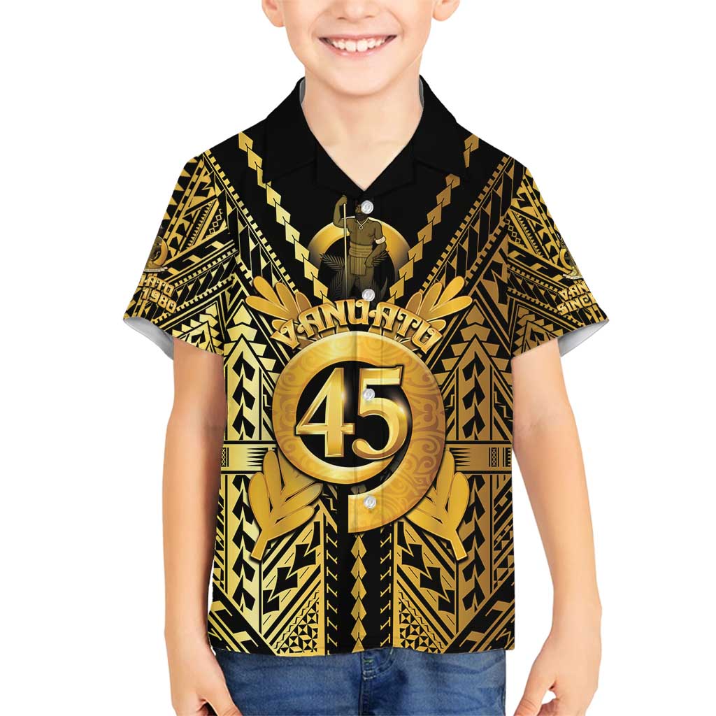 Vanuatu 45th Anniversary Of Independence Family Matching Long Sleeve Bodycon Dress and Hawaiian Shirt Gold Style LT05 Son's Shirt Gold - Polynesian Pride