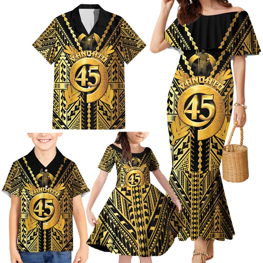 Vanuatu 45th Anniversary Of Independence Family Matching Mermaid Dress and Hawaiian Shirt Gold Style LT05 - Polynesian Pride