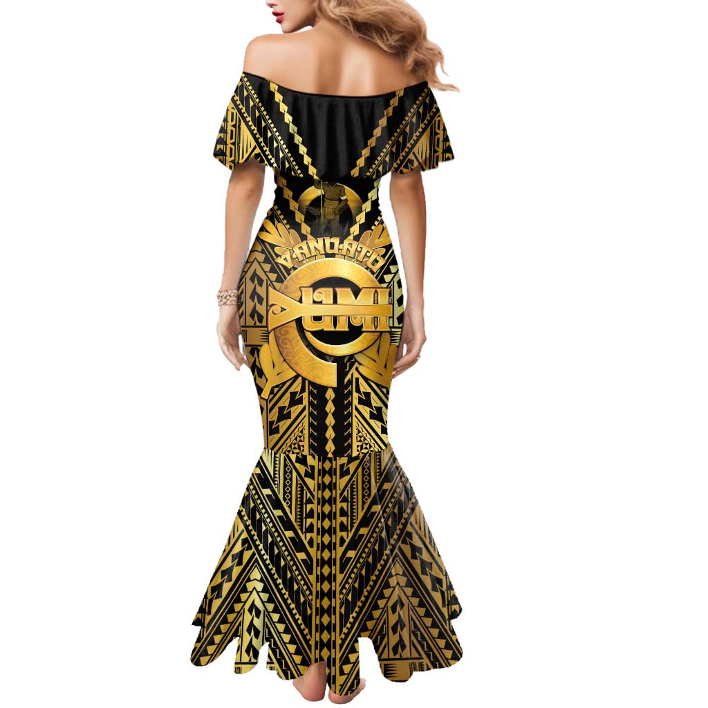 Vanuatu 45th Anniversary Of Independence Family Matching Mermaid Dress and Hawaiian Shirt Gold Style LT05 - Polynesian Pride