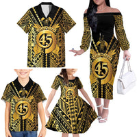 Vanuatu 45th Anniversary Of Independence Family Matching Off The Shoulder Long Sleeve Dress and Hawaiian Shirt Gold Style LT05 - Polynesian Pride