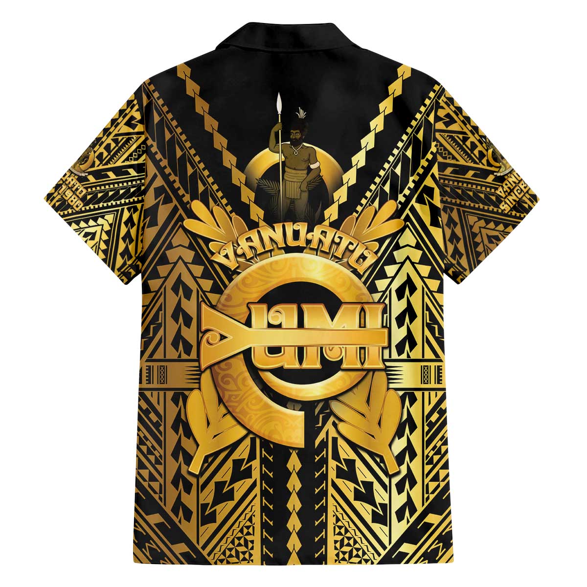 Vanuatu 45th Anniversary Of Independence Family Matching Off The Shoulder Long Sleeve Dress and Hawaiian Shirt Gold Style LT05 - Polynesian Pride