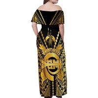 Vanuatu 45th Anniversary Of Independence Family Matching Off Shoulder Maxi Dress and Hawaiian Shirt Gold Style LT05 - Polynesian Pride