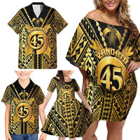 Vanuatu 45th Anniversary Of Independence Family Matching Off Shoulder Short Dress and Hawaiian Shirt Gold Style LT05 - Polynesian Pride