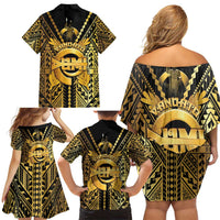 Vanuatu 45th Anniversary Of Independence Family Matching Off Shoulder Short Dress and Hawaiian Shirt Gold Style LT05 - Polynesian Pride