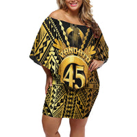 Vanuatu 45th Anniversary Of Independence Family Matching Off Shoulder Short Dress and Hawaiian Shirt Gold Style LT05 Mom's Dress Gold - Polynesian Pride
