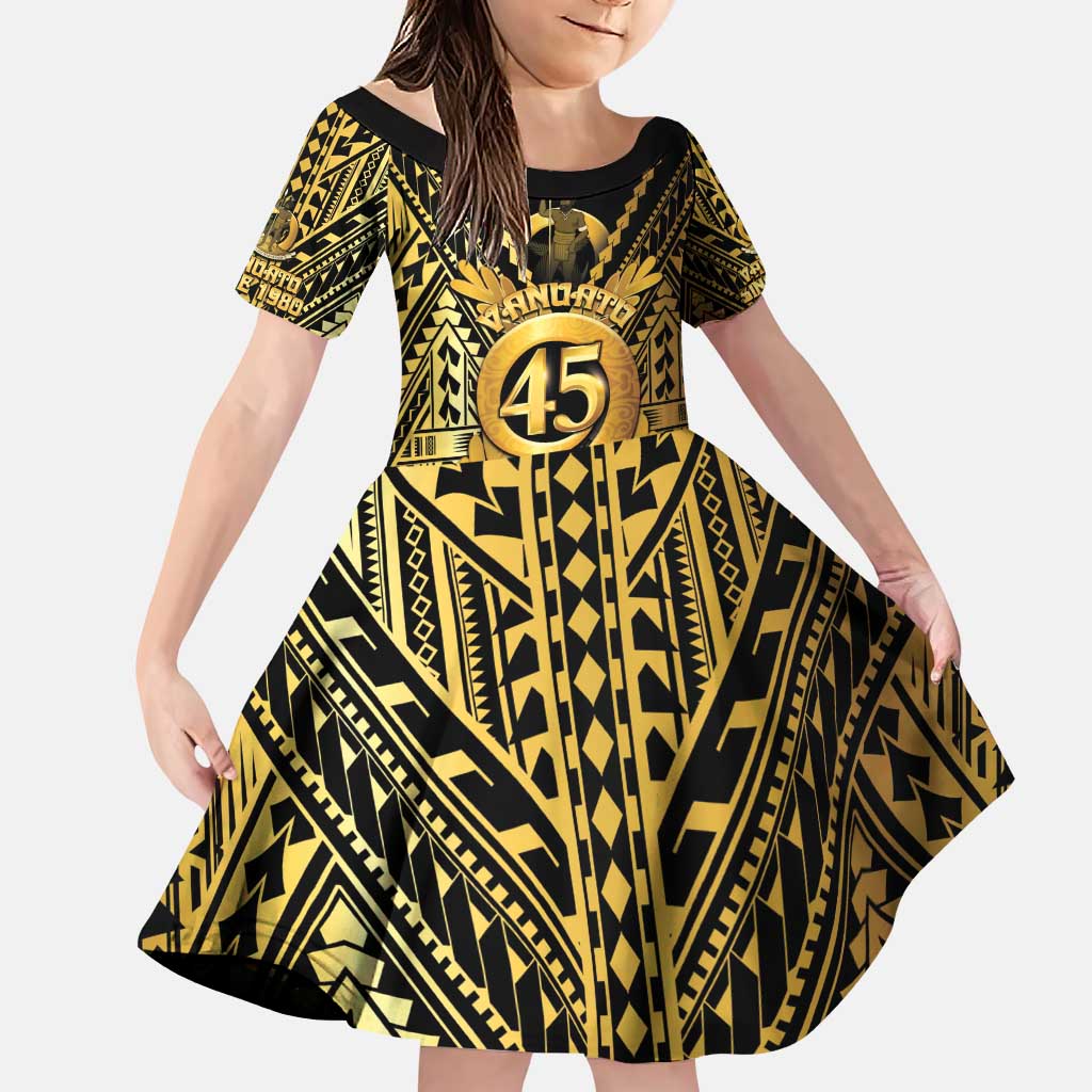 Vanuatu 45th Anniversary Of Independence Family Matching Puletasi and Hawaiian Shirt Gold Style LT05 Daughter's Dress Gold - Polynesian Pride