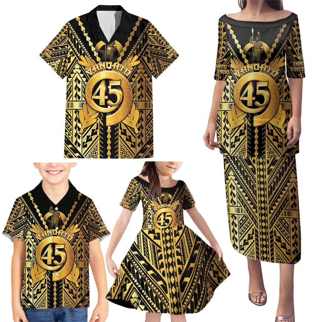 Vanuatu 45th Anniversary Of Independence Family Matching Puletasi and Hawaiian Shirt Gold Style LT05 - Polynesian Pride