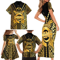 Vanuatu 45th Anniversary Of Independence Family Matching Short Sleeve Bodycon Dress and Hawaiian Shirt Gold Style LT05 - Polynesian Pride