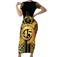 Vanuatu 45th Anniversary Of Independence Family Matching Short Sleeve Bodycon Dress and Hawaiian Shirt Gold Style LT05 Mom's Dress Gold - Polynesian Pride